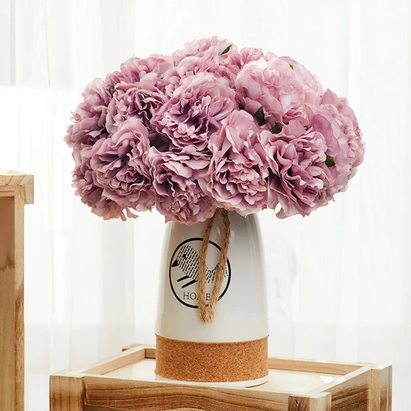 5-Piece Silk Peony Bouquet - Artificial Flowers for Home and Event Decoration