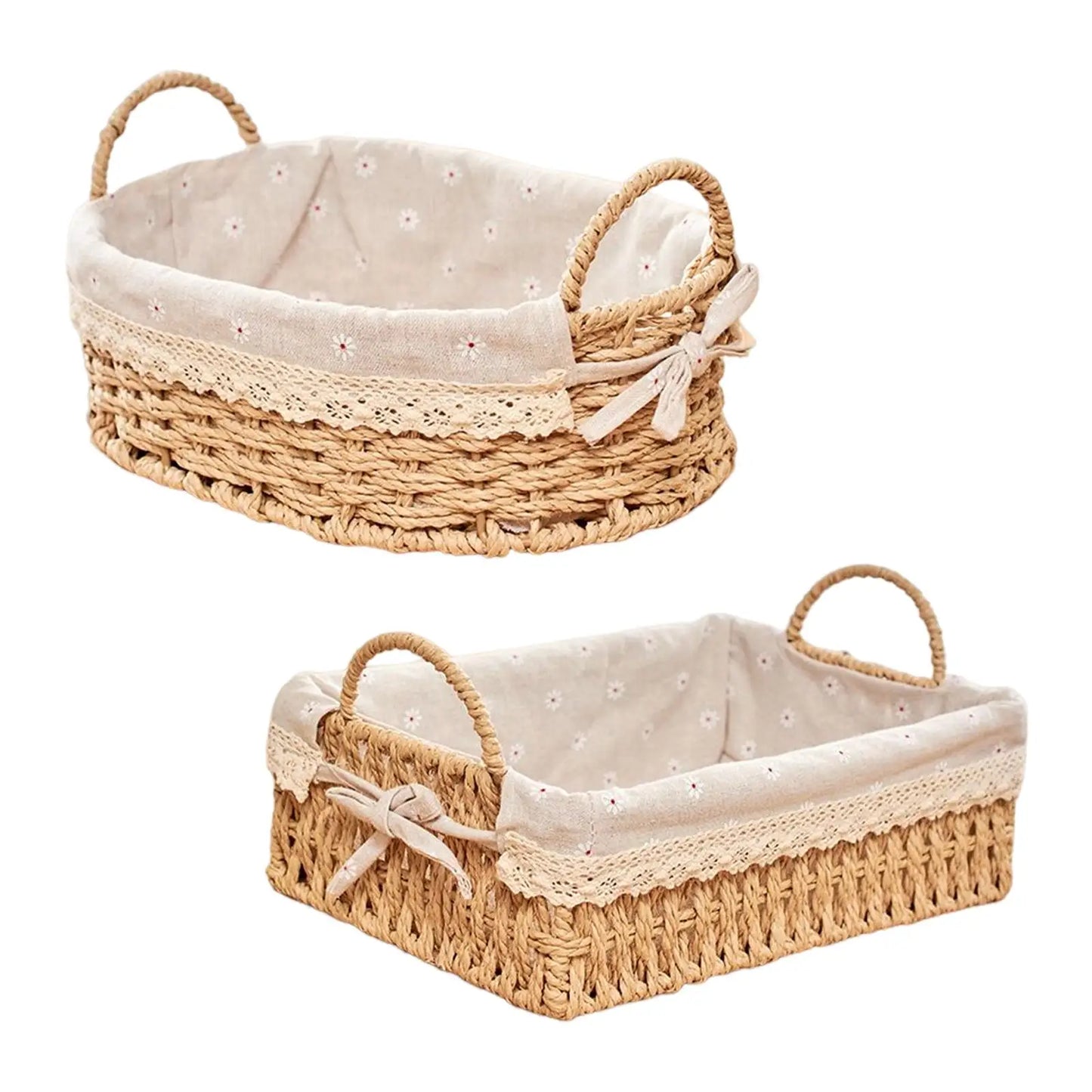 Hand Woven Bread Basket with Linen Lining