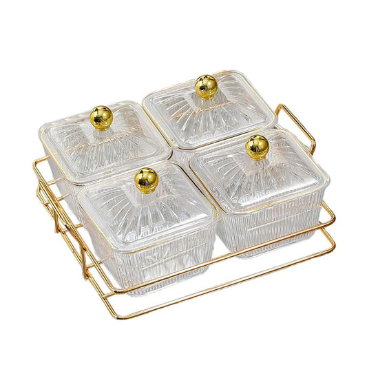 Versatile Multi-Grid Appetizer Serving Tray with Lids