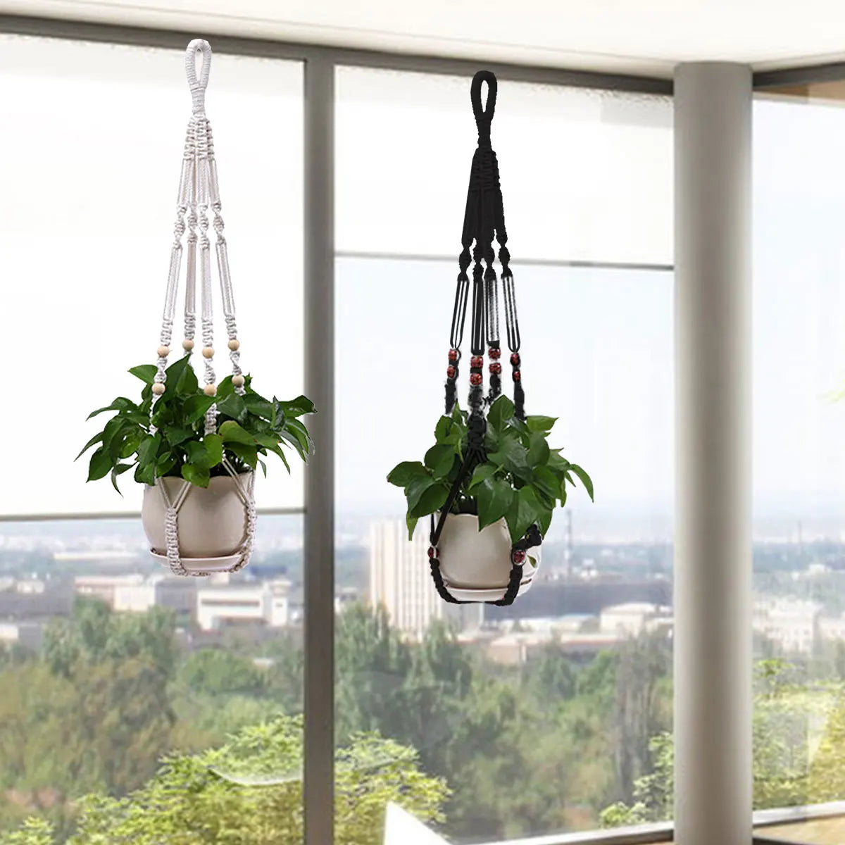 Handmade Macrame Plant Hanger with Wooden Beads