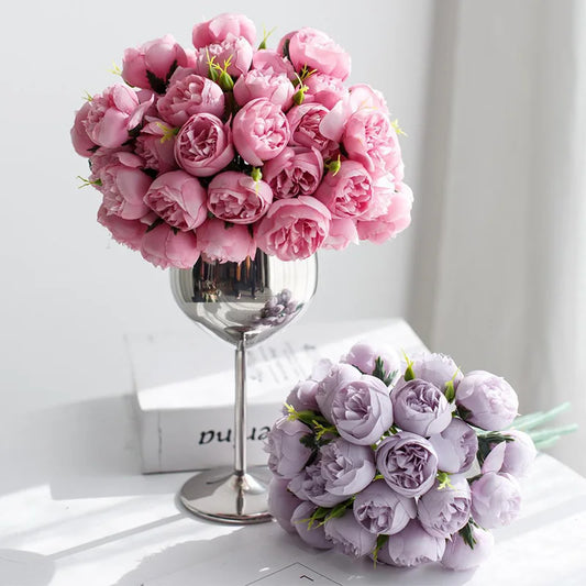 27-Piece Silk Peony Bouquet - Artificial Flowers for Home and Event Decoration